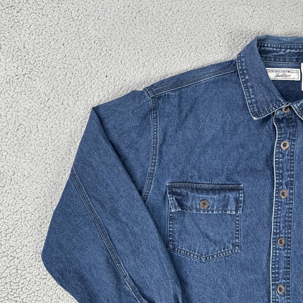 Levi Strauss Signature Denim Jacket Men Large Blue Pockets Workwear Metal Button - Picture 13 of 16